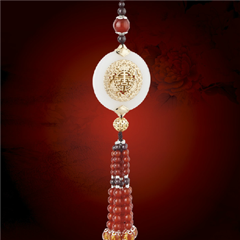 吉美丝  汉白玉汽车挂饰-福寿双全（金色）