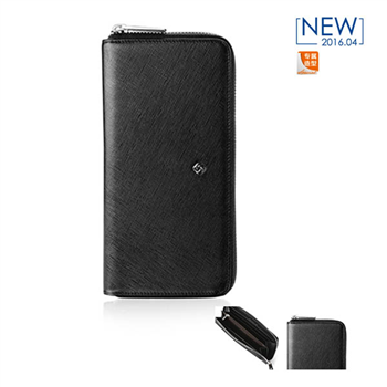 新秀丽带拉链长钱夹 十字压纹头层牛皮 国际大牌【全国联保】